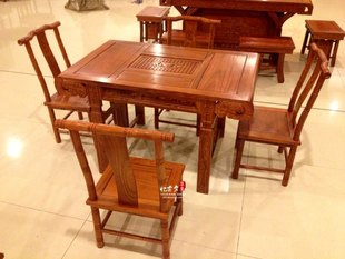东阳木雕刺猬紫檀花梨 仿古中式 实木红木家具 茶台 小茶桌五件套