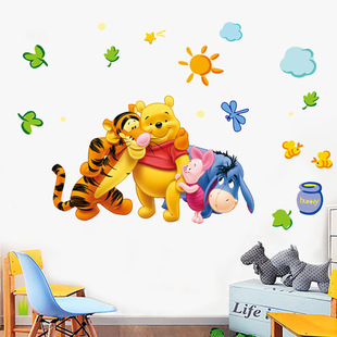 维尼熊跳跳虎小猪迪士尼旅行箱学校墙贴纸儿童房防水卡通墙贴