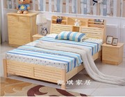 全实木松木床1.5米1.8米双人床松木儿童床松木，书架床成人储物大床