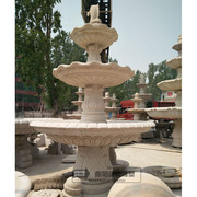 大理石石雕别墅流水喷泉，欧式水钵水池喷水招财，三层小鱼叠水景观