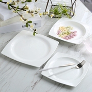 纯白创意盘子陶瓷菜盘家用牛排盘子西餐盘子骨瓷碟子方形餐具套装