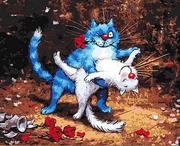 diy数字油画抽象动物填色手工绘油彩装饰画 蓝猫和白猫跳拉丁舞