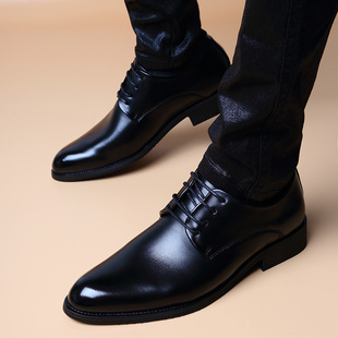 春季韩版男士潮流皮鞋男系带英伦青年商务内增高男鞋尖头休闲鞋子