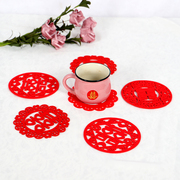 结婚庆用品无纺布杯垫红色喜字隔热垫中国风婚礼婚宴防滑茶杯垫