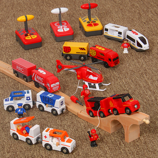 遥控电动火车头玩具兼容木质轨道，brio勒酷米兔，轨道磁性儿童玩具
