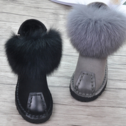 2021皮草冬季雪地靴短靴平跟狐狸毛短筒厚底，毛毛靴马丁靴女靴子