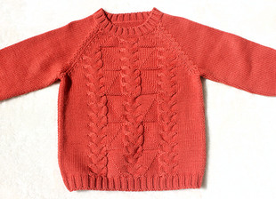 手织春秋男儿童毛线衣(毛线衣，)细线羊毛线手工，编织砖红色白色毛衣外套