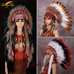 印第安头饰彩色羽毛酋长