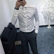 韩国时尚男士衬衫长袖韩版修身百搭青年纯色上班休闲衬衣潮