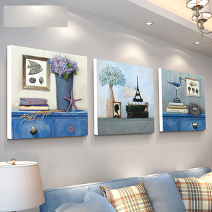 现代简约客厅沙发背景墙装饰画，地中海壁画田园，餐厅卧室三联画挂画