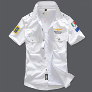 青年男装衬衫夏季空军一号军旅韩版修身清凉纯棉短袖休闲衬衣