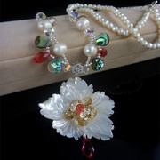 韩国进口纯手工天然珍珠贝壳花朵水晶 短款颈链饰品项链裙装配饰