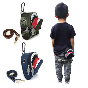 男童宝宝时尚鲨鱼腰包单肩包酷炫迷彩挂包儿童男孩小包包钱包