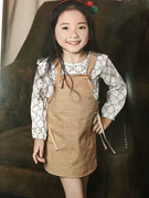 韩版童装女童卡其色，背带裙儿童，全棉吊带连衣裙夏季裙子