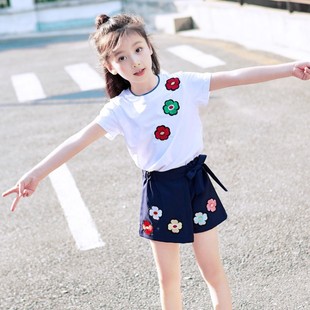 女童洋气套装2023夏装韩版女孩潮衣儿童衣服时尚短袖两件套潮