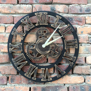 汉妮诗酒吧墙壁艺术客厅挂钟创意复古实木超大时钟仿铁装饰齿轮钟