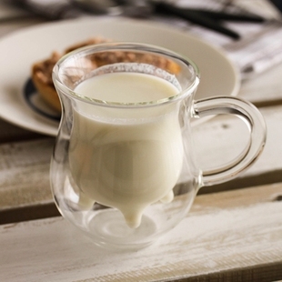 teatime milk cup原创设计全手工制双层玻璃杯子可微波牛奶杯