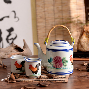 茶壶陶瓷大容量凉水壶中号加大号，鸡公冷水壶提梁泡茶壶家用公鸡杯