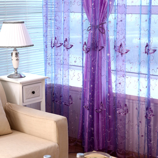 双层紫色窗帘成品蝴蝶阳台，窗纱美容院挂钩遮光飘窗沙帘隔断帘纱帘