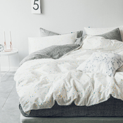 简单纯棉四件套单双人全棉床笠床单被套被罩1.2m1.51.8米床上用品