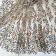 saskia粉蓝花朵网纱刺绣蕾丝，面料钉珠婚纱，礼服连衣裙服装布料diy