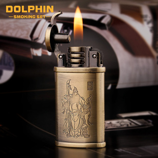 海豚复古金属砂轮打火机创意怀旧火石充气品牌打火机个性定制刻字