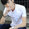 夏季流行男装短袖衬衫，青年时尚潮寸衫修身款韩版印花休闲半袖衬衣