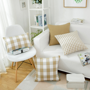 北欧风格简约现代长，条纹格子沙发抱枕套，长方形靠垫地中海靠枕布艺
