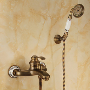 定制可升降全铜仿古花洒淋浴套装欧式复古浴缸浴室龙头喷头水阀淋