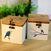 zakka木质蓝鸟存钱罐，创意储物盒存钱庄储蓄罐，桌面储物盒学生礼物