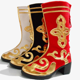 藏族舞蹈鞋舞蹈靴子男蒙古鞋新疆舞靴少数民族，长筒女靴子高跟