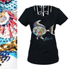 2014夏季女装手工镶钻钉珠，炫色七彩鱼，修身圆领短袖t恤女