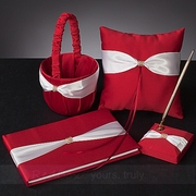 redbox婚庆用品红色白绸带(白绸带)金钻结婚签名簿，签到本笔座花篮戒枕