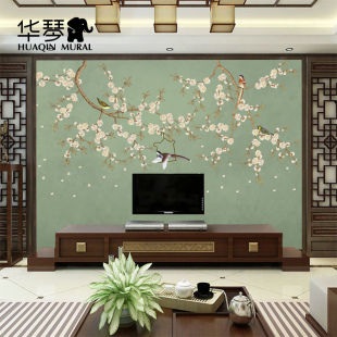 美式中式花鸟墙纸 客厅沙发背景墙影视墙壁画定制 大型无纺布壁纸