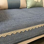 新中式实木四季防滑布艺沙发坐垫客厅组合沙发巾沙发垫蓝色灰色