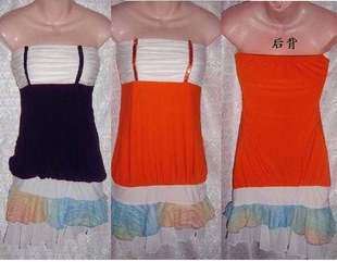 均码蓝色橙色抹胸，镶边连衣裙可搭外套作长上衣穿连衣裙6293