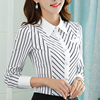 条纹衬衫女长袖韩版修身显瘦雪纺职业装，工作服衬衣大码上衣黑白竖