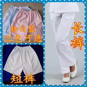 护士裤子白色工作裤加厚护士裤短裤松紧腰工作裤粉蓝色大码乳白色