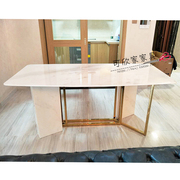 奢华框架结构风格天然不锈钢大理石餐桌 会议桌定制拉丝桌568