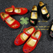 老北京布鞋女童鞋舞蹈鞋绣花鞋，民族风古装表演鞋黑布鞋红色女童鞋