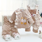 婴幼儿冬季棉衣套装加厚背带裤，3-6个月宝宝衣服，秋冬装男女0一1岁2