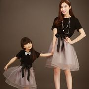 夏装亲子装母女裙装韩版时尚短袖，t恤网纱裙，套装女童公主裙蓬蓬裙