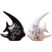贝汉美家居饰品客厅装饰摆件创意礼物陶瓷现代黑白情侣对吻鱼