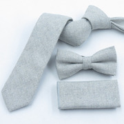 仿羊毛领带6cm 浅灰色领带男 颗粒感男士韩版领带领结配套口袋巾