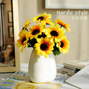 向日葵北欧风格花瓶绢花仿真花，套装假花，餐桌花装饰品室内摆件花艺
