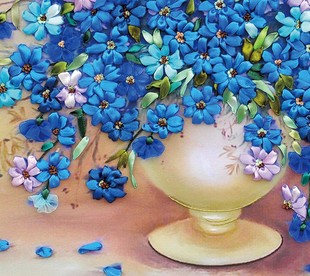 丝带绣欧式油画3d印花十字绣，客厅挂画蓝语芳香diy立体绣花卉