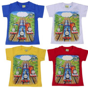 儿童短袖卡通男孩，托马斯火车头纯棉t恤夏季童装，圆领休闲汗衫
