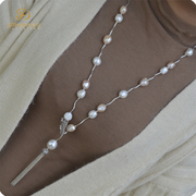 娣沙珍宝■自由自在天然珍珠，巴洛克毛衣链，纯银流苏项链原创设计