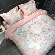 欧式100支海岛棉四件套匹马棉，美式床上用品粉色，大红纯棉婚庆4件套