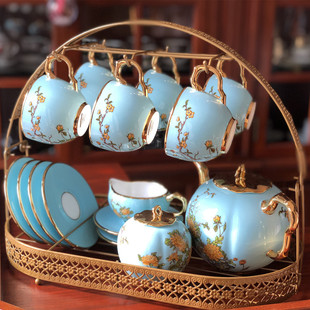 欧式咖啡杯碟收纳架，黑色吊杯架子铁艺茶具，挂架花茶杯收纳置物架